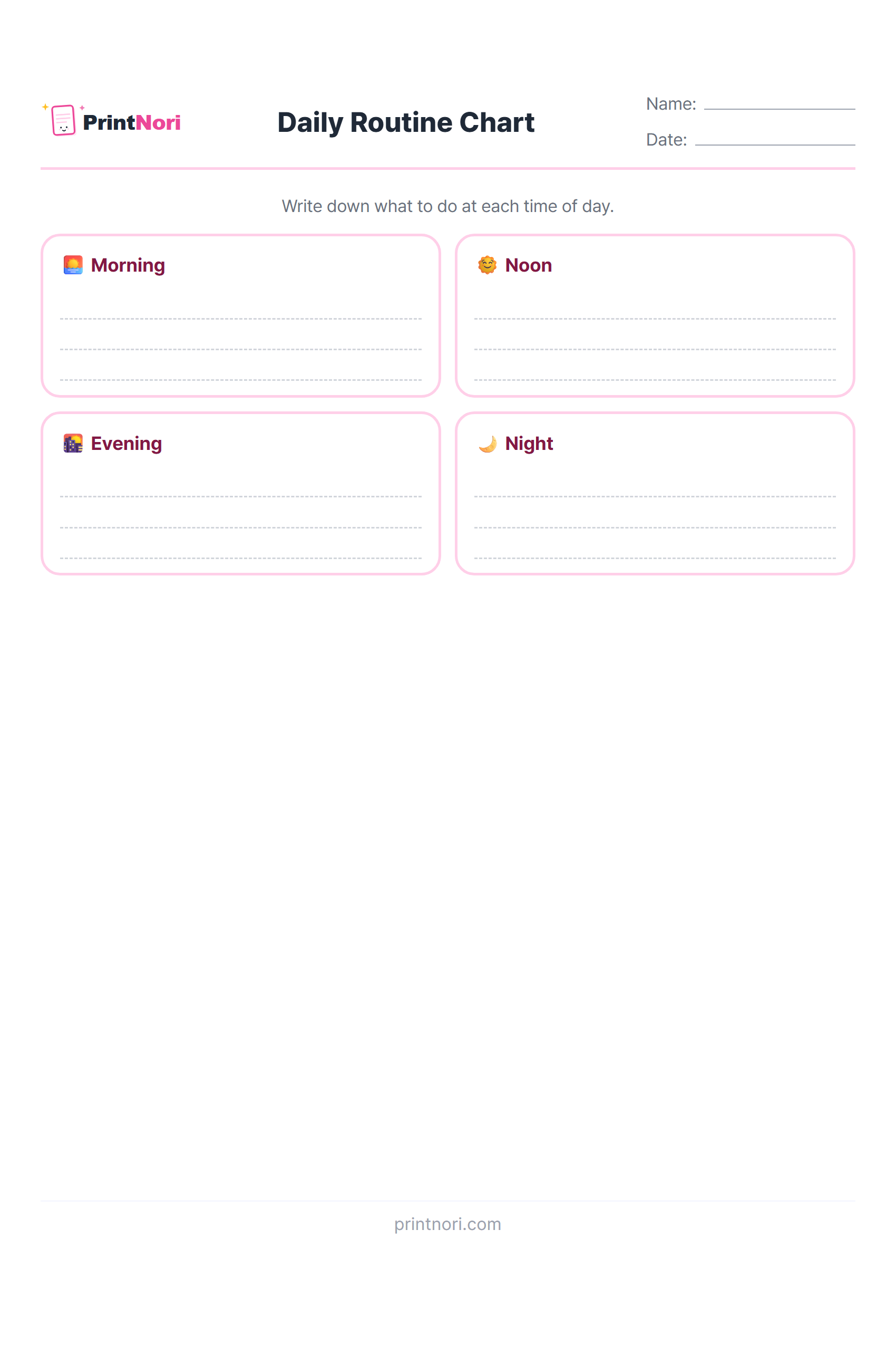 Daily Routine Chart - PrintNori | Free Printable Materials